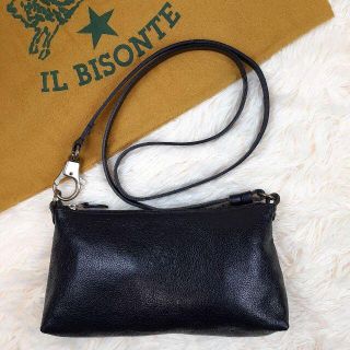 イルビゾンテ(IL BISONTE)のイルビゾンテ　ショルダーバッグ　レザー　ヌメ革　黒　ポーチ サコッシュ(ショルダーバッグ)