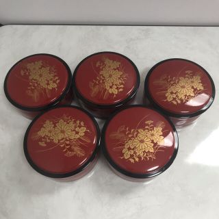 漆器　蓋付き器　花柄　5点セット(食器)