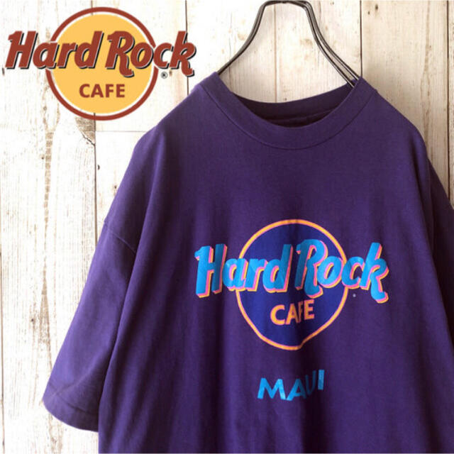 90s 生まれのブランドで アメリカ製 ハードロックカフェ ヴィンテージ 豪奢な 紫 Tシャツ XLサイズ