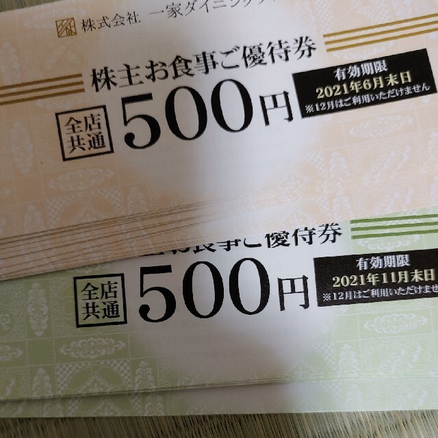 一家ダイニングプロジェクトの株主優待券、20000円分（500円券×40枚