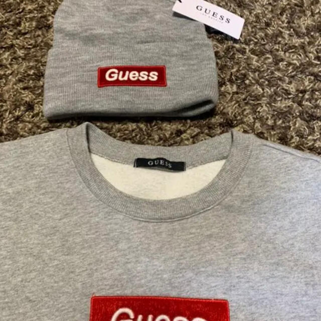 希少 GUESS BOXロゴ トレーナー&ビーニー セット - スウェット