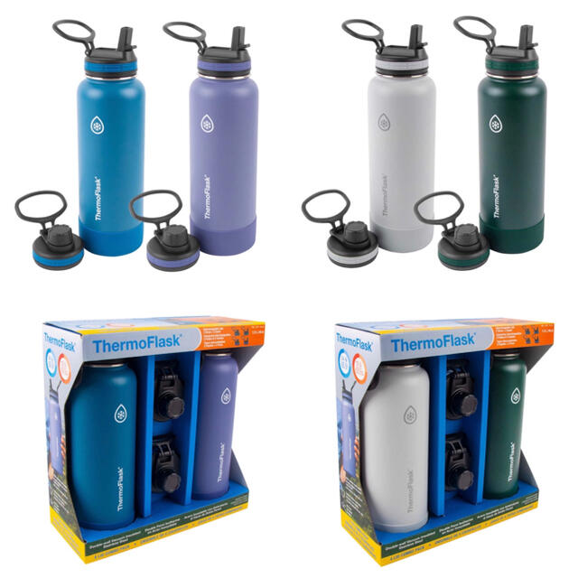 水筒　ステンレス　ThermoFlask  1.2L 2本セット 白&緑、青&紫