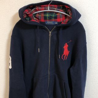 ポロラルフローレン(POLO RALPH LAUREN)のラルフローレン　ビッグポニー刺繍　裏起毛　パーカー　ネイビー赤チェック(パーカー)