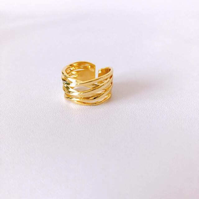 〈d27〉S925 ワイド クロス リング ゴールド gold 指輪 韓国 人気 レディースのアクセサリー(リング(指輪))の商品写真
