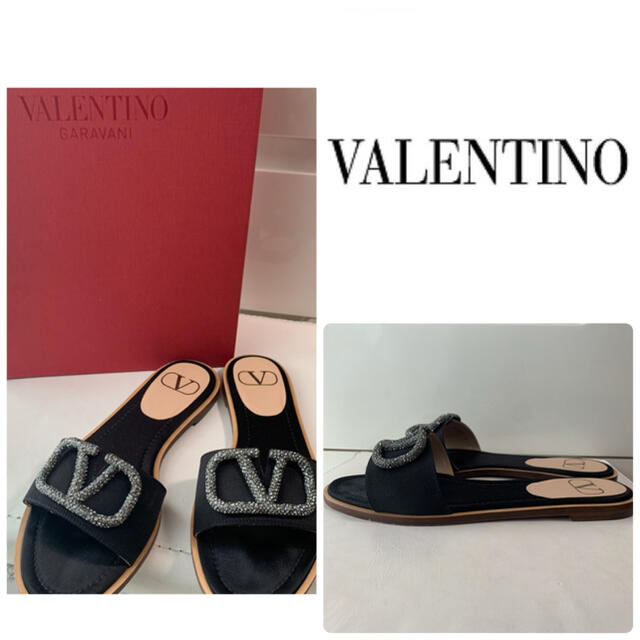 VALENTINO ブラックサテン シルバーグリッターアイコン サンダル VALENTINO ブラックサテン シルバーグリッターアイコン サンダル