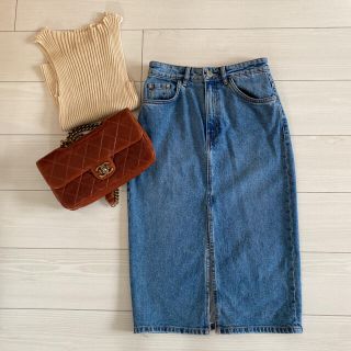 ザラ(ZARA)のZARA フロントスリットデニムスカート(ロングスカート)