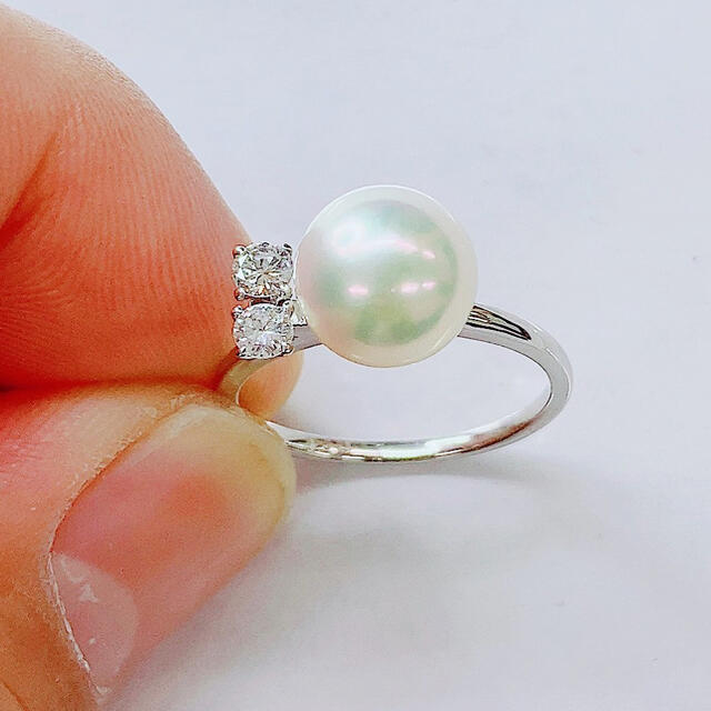 ☆高級あこや真珠8.5mm☆✨0.21ct一粒ダイヤモンドK18WGリング 指輪 ...
