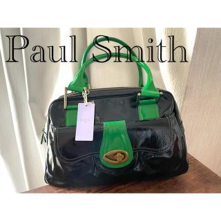 ポールスミス(Paul Smith)のポールスミス★黒と緑のバッグ　エナメル風　牛革(ショルダーバッグ)