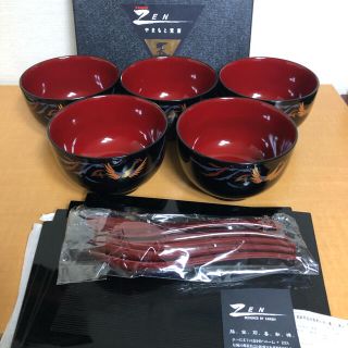 カンサイヤマモト(Kansai Yamamoto)の山本寛斎ZEN 山中漆器　鳳凰　お椀(丼) お盆各5客セット　新品未使用　超美品(食器)