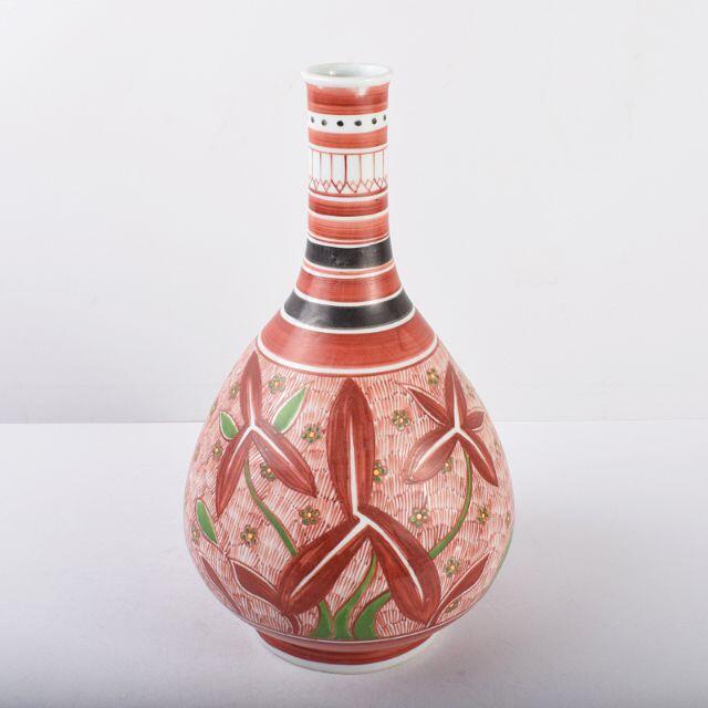 中国　赤絵　花文　長頸瓶　C　R3484B