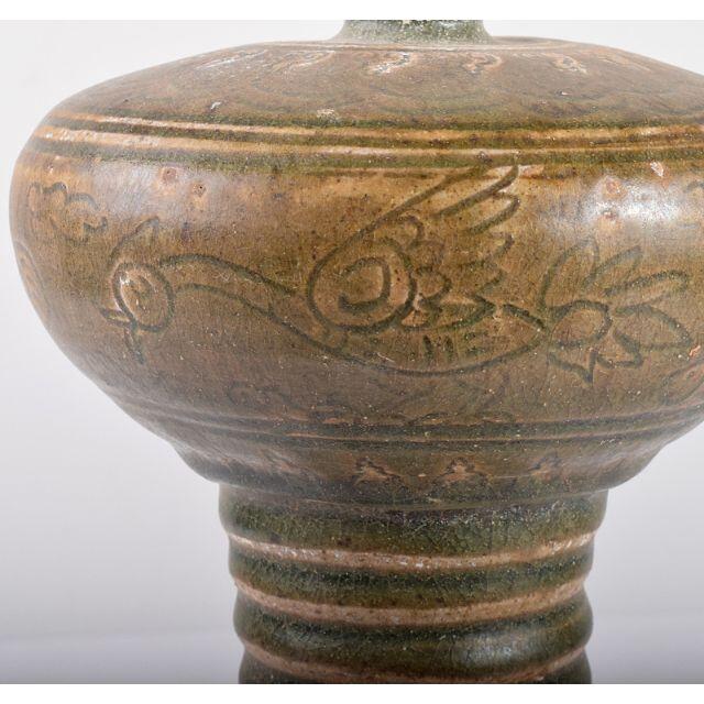 タイ古陶磁 宋胡録 青磁 鳥文 水注瓶 C R3496 タイ古陶磁 宋胡録 青磁 鳥文 水注瓶 C R3496