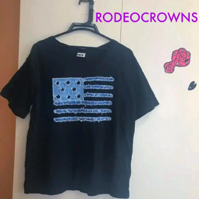 RODEO CROWNS(ロデオクラウンズ)のロデオクラウンズ　半袖　黒　デニム　Tシャツ　 レディースのトップス(Tシャツ(半袖/袖なし))の商品写真