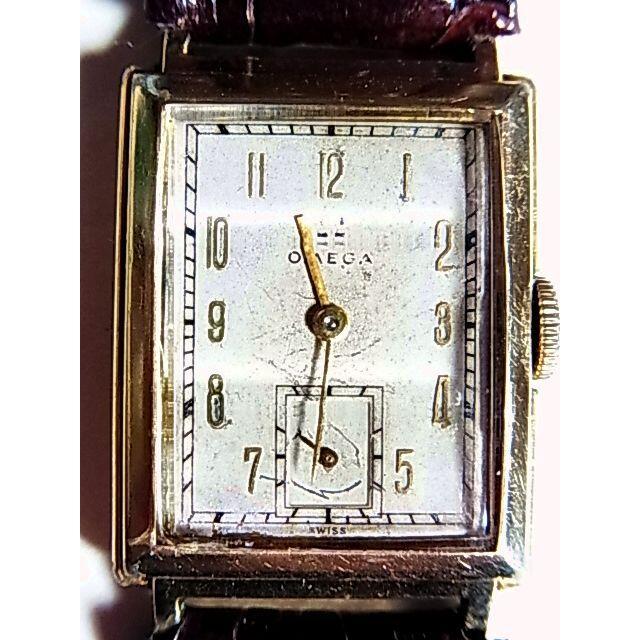OMEGAオメガ腕時計14金張り手巻きスイス製2針スモセコ角形レクタンギュラーメンズ