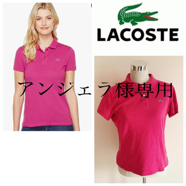 LACOSTE(ラコステ)のLACOSTE ポロシャツ　レディース　ゴルフ　ロゴT ピンク　L M 古着　春 レディースのトップス(ポロシャツ)の商品写真