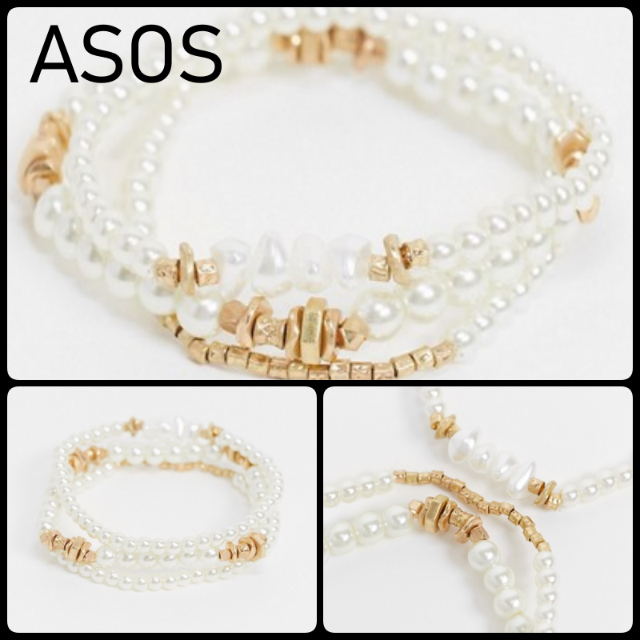 asos(エイソス)の【新品・未使用】在庫あり！即日発送！ASOS☆ゴールド/パールブレス3本セット レディースのアクセサリー(ブレスレット/バングル)の商品写真