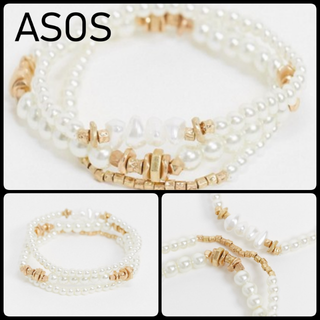 エイソス(asos)の【新品・未使用】在庫あり！即日発送！ASOS☆ゴールド/パールブレス3本セット(ブレスレット/バングル)