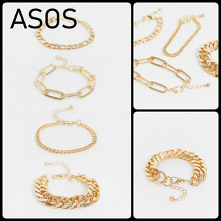 エイソス(asos)の【新品・未使用】ASOS☆ミックスチェーンブレスレット 4本セット　ユニセックス(ブレスレット/バングル)