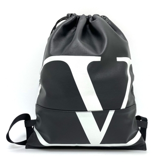 ヴァレンティノ(VALENTINO)の美品 ヴァレンティノ Vロゴ 巾着式 リュック バックパック ブラック×ホワイト(リュック/バックパック)