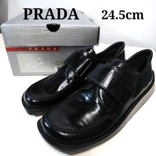 プラダ(PRADA)のプラダ　スクエア　トゥ　マジック式　革靴　ローファー　37　1/2　PJ050(ローファー/革靴)