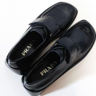 PRADA - プラダ スクエア トゥ マジック式 革靴 ローファー 37 1/2