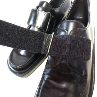PRADA - プラダ スクエア トゥ マジック式 革靴 ローファー 37 1/2