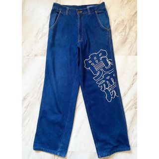 カンサイヤマモト(Kansai Yamamoto)のvintage 90s 山本寛斎 龍 ドラゴン 刺繍 ロゴ ワイドデニムパンツ(デニム/ジーンズ)