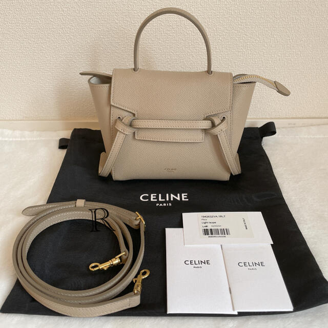 良質 新品 - celine CELINE ライトトープ ピコ ベルトバッグ