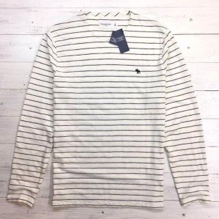 アバクロンビーアンドフィッチ(Abercrombie&Fitch)の新品【メンズXXL】★アバクロ★ソフトな着心地！ボーダー柄長袖Tシャツ/白(Tシャツ/カットソー(七分/長袖))