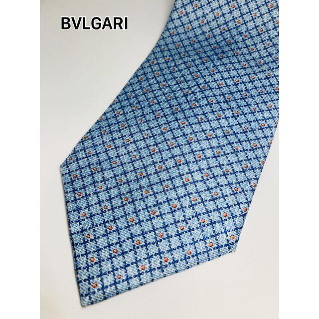 BVLGARI/絹 100%/ブルー/水色/ドット柄/ビジネス/ネクタイ