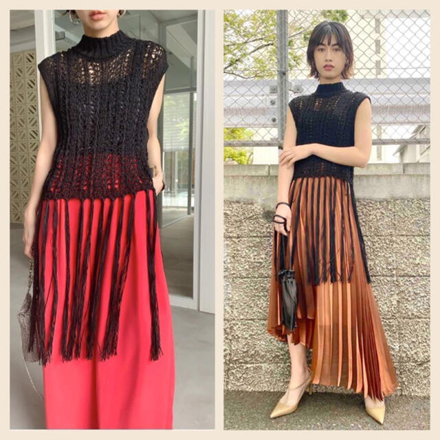 Ameri VINTAGE(アメリヴィンテージ)のAMERI MEDI LONG PASTA FRINGE KNIT レディースのトップス(タンクトップ)の商品写真