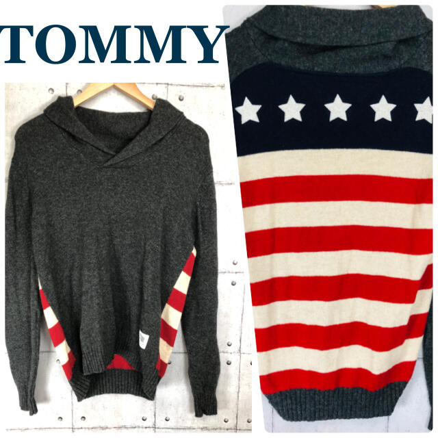 TOMMY(トミー)のTOMMY トミー　ニット　デカロゴ　USA国旗柄　ビッグシルエット　メンズM メンズのトップス(ニット/セーター)の商品写真