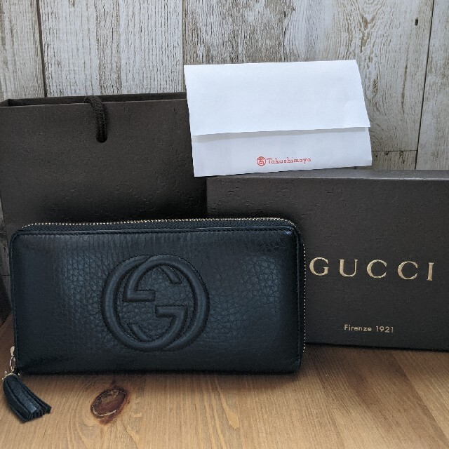 大きな割引 Gucci - 美品 GUCCI  ラウンドファスナー 長財布  レザー 財布