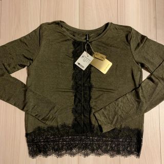 ザラ(ZARA)の新品　ストラディヴァリウス   カットソー　レース　カーキ(カットソー(長袖/七分))