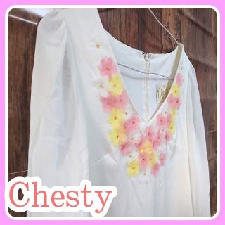 チェスティ(Chesty)の【Chesty】花モチーフ付 膝丈ワンピース 長袖(ひざ丈スカート)