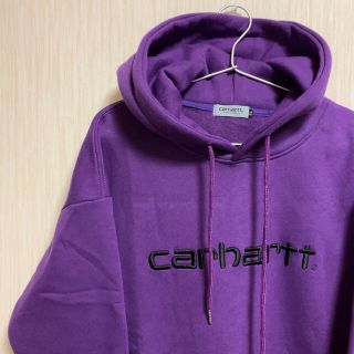 カーハート(carhartt)の【美品】カーハート パーカー スウェット デカロゴ 刺繍 パープル ゆるだぼ(パーカー)