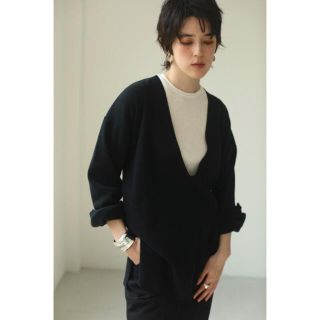 トゥデイフル(TODAYFUL)のWashed Vneck Knit ウォッシュVネックニット　コットン　ブラック(ニット/セーター)