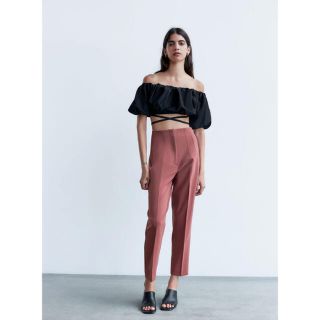 ザラ(ZARA)のZARA ハイウェストパンツ マルサラ Mサイズ(カジュアルパンツ)