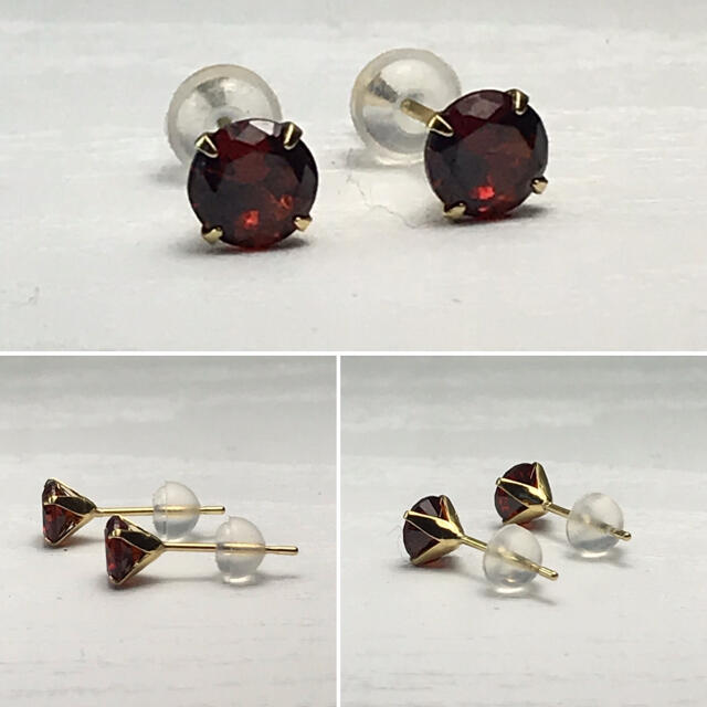 k18 ピアス 5mm Red CZ シンプル　スタッドピアス 1ペア