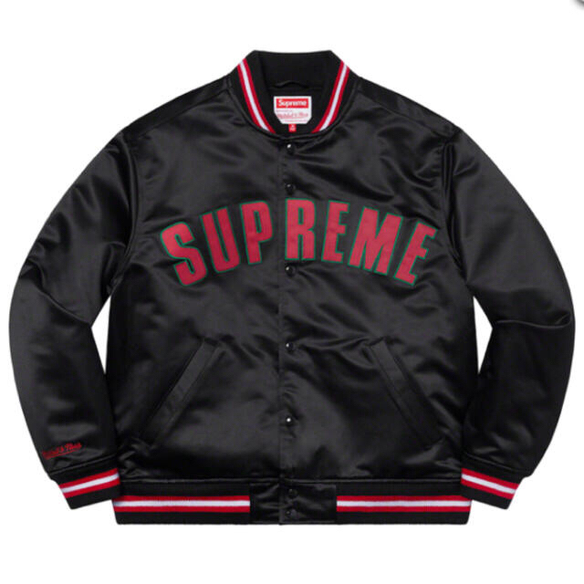 Supreme Mitchell Ness Satin Varsity 黒 XL Supreme Mitchell Ness Satin Varsity 黒 XL