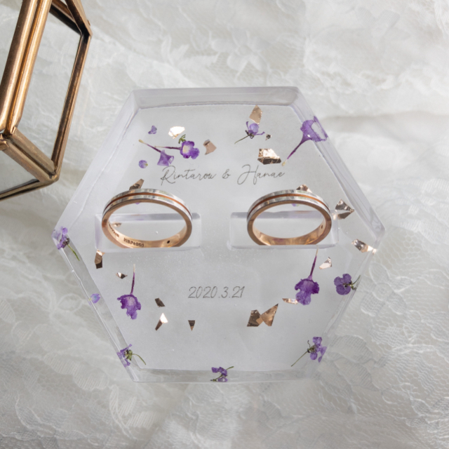 🎈紫のランタナ×ガラスケースリングピロー  ハンドメイドのウェディング(リングピロー)の商品写真