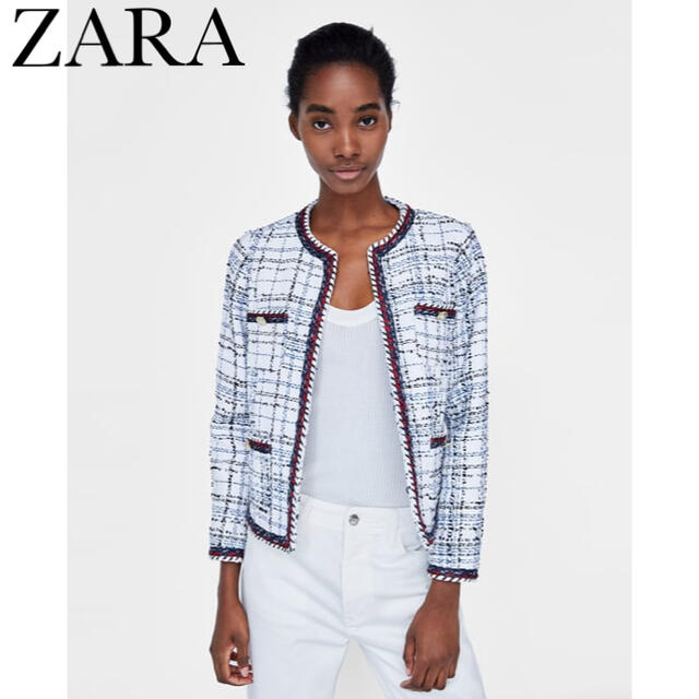 ZARA(ザラ)の[ZARA] 春 夏 マリン風 ツイード ジャケット レディースのジャケット/アウター(ノーカラージャケット)の商品写真