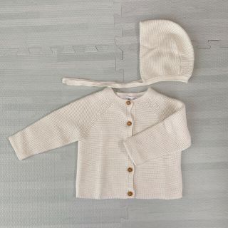 ザラキッズ(ZARA KIDS)の美品⭐︎ZARAカーディガン&ボンネット6-9m(カーディガン/ボレロ)