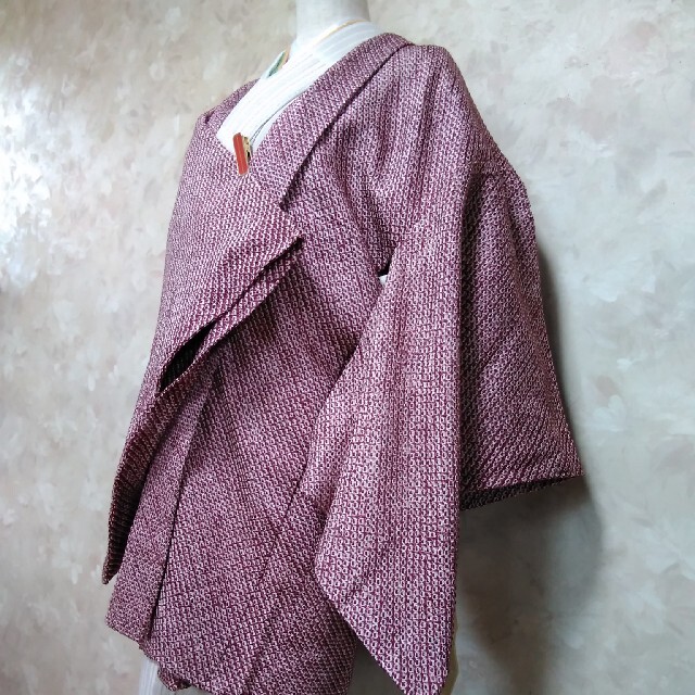 正絹　有松絞り　総絞り　羽織り(ボルドー系)&未使用　正絹　羽織り紐　プレゼント 3