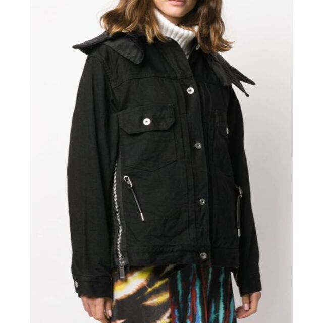 SACAI 19AW フード付きデニムジャケット 黒 サイズ 1　 新品