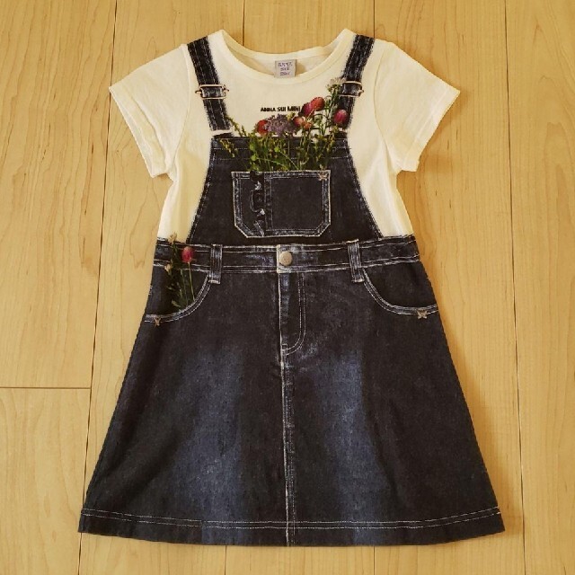 ANNA SUI mini(アナスイミニ)のアナスイミニ×ジャンスカレイヤード風花転写プリントTシャツワンピース 110cm キッズ/ベビー/マタニティのキッズ服女の子用(90cm~)(ワンピース)の商品写真