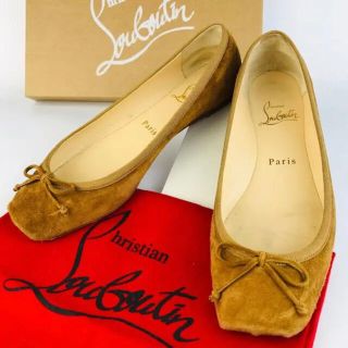 クリスチャンルブタン(Christian Louboutin)のクリスチャンルブタン★スエード レザー リボン フラットシューズ（371/2）(バレエシューズ)