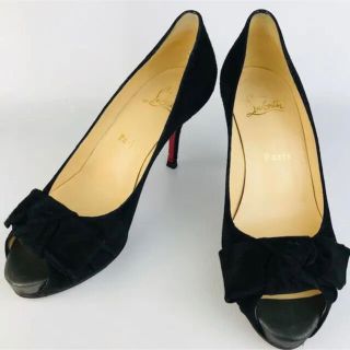 クリスチャンルブタン(Christian Louboutin)のクリスチャンルブタン★スエードレザーリボン オープントゥ パンプス（36）(ハイヒール/パンプス)