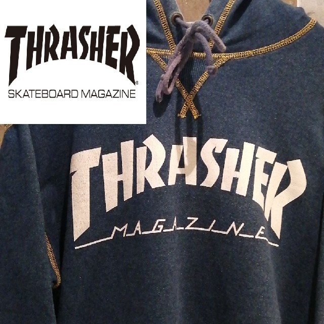 THRASHER(スラッシャー)の【濃いデニム】 THRASHERロゴパーカー　ウエステッドユース　GDC　fr2 メンズのトップス(パーカー)の商品写真