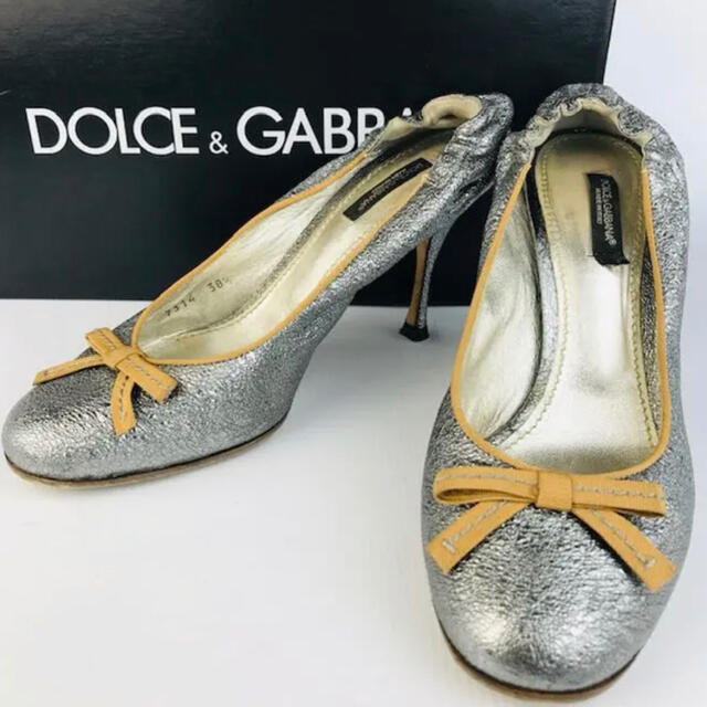 DOLCE&GABBANA(ドルチェアンドガッバーナ)のドルチェ&ガッパーナ★レザー リボン バレエ パンプス（381/2） レディースの靴/シューズ(ハイヒール/パンプス)の商品写真