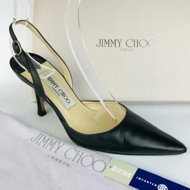 美品★JIMMYCHOO・レザー バックストラップ パンプス（351/2）パテントレザー